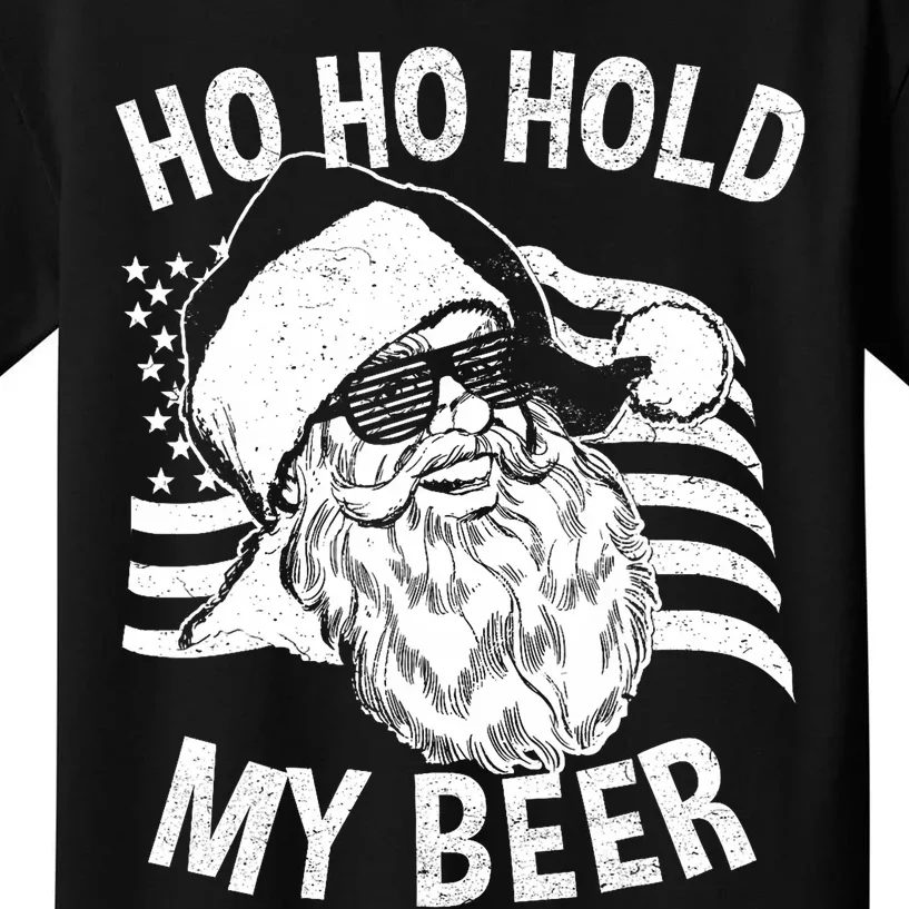 Christmas In July Hipster Santa Ho Ho Hold My Beer Kids T-Shirt