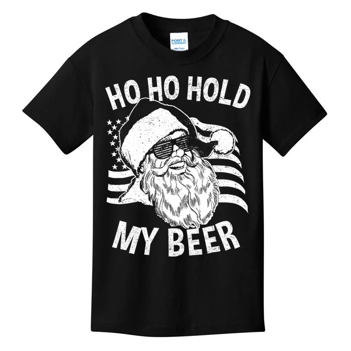 Christmas In July Hipster Santa Ho Ho Hold My Beer Kids T-Shirt