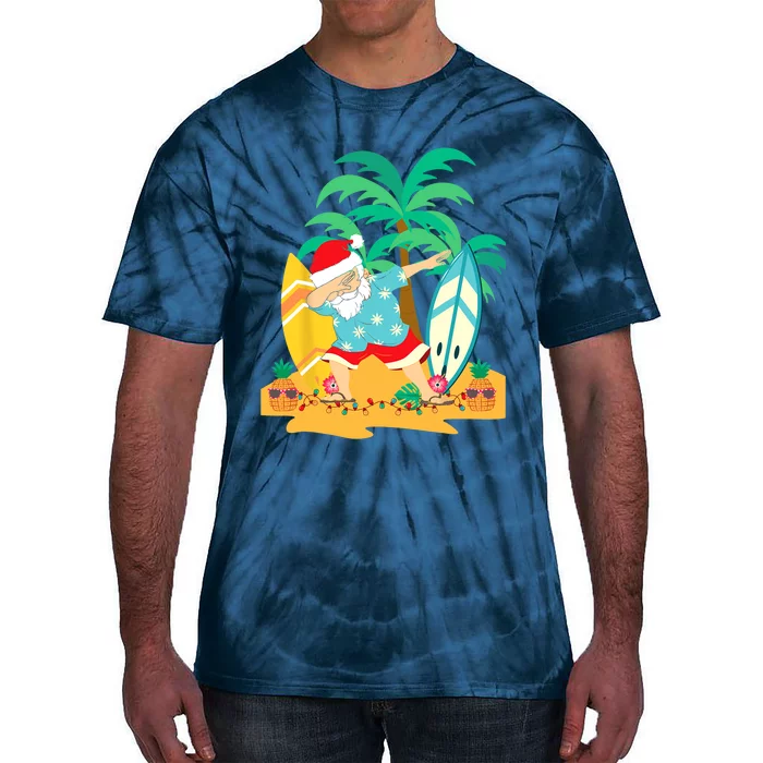 Christmas In July Dabbing Santa Tropical Christmas Surfing Tie-Dye T-Shirt