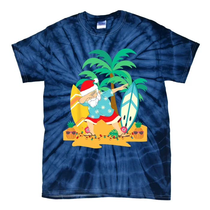 Christmas In July Dabbing Santa Tropical Christmas Surfing Tie-Dye T-Shirt