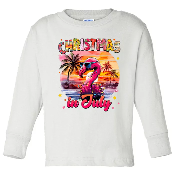 Christmas In July Flamingo Beach Summer Toddler Long Sleeve Shirt