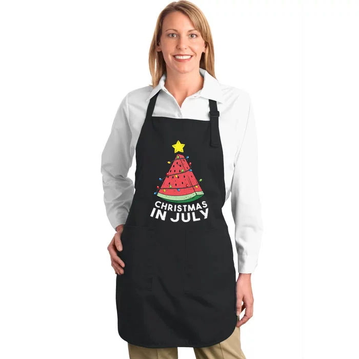 Christmas In July Summer Watermelon Xmas Tree Full-Length Apron With Pocket