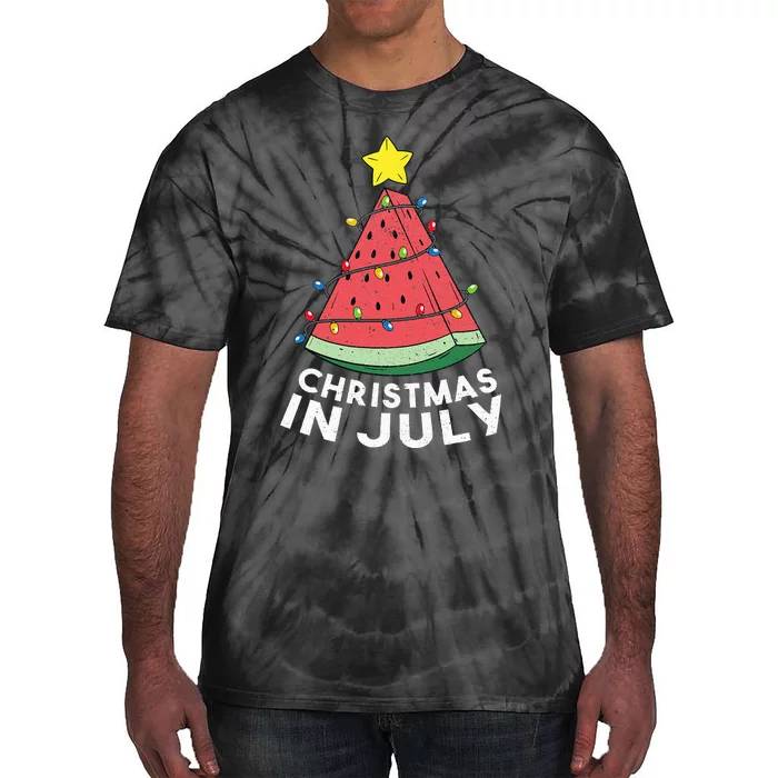 Christmas In July Summer Watermelon Xmas Tree Tie-Dye T-Shirt