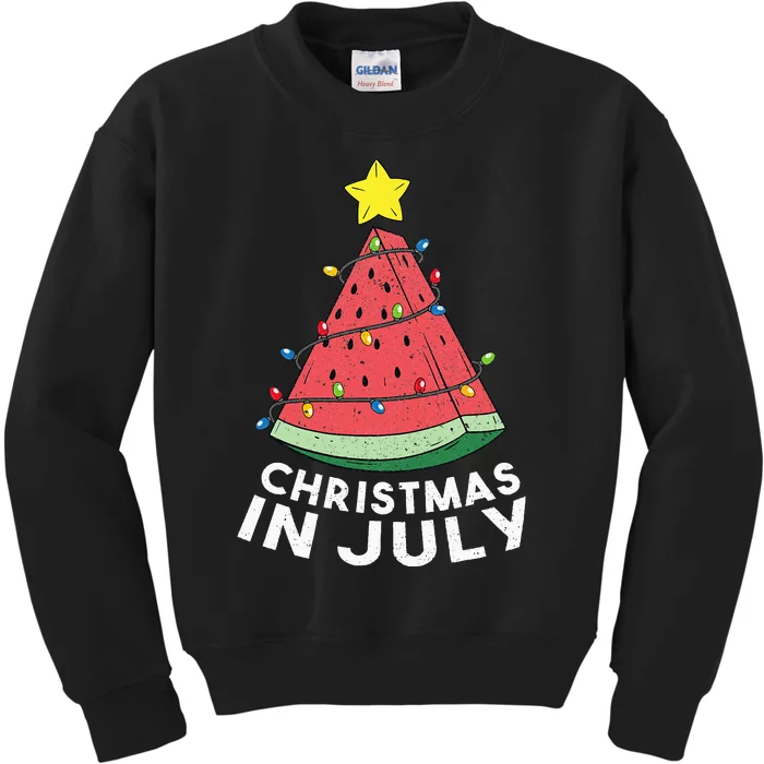 Christmas In July Summer Watermelon Xmas Tree Kids Sweatshirt