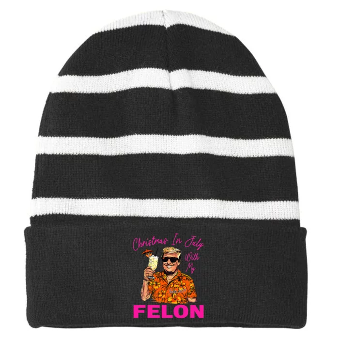 Christmas In July With My Felon Trump 2024 Summer Vacation Striped Beanie with Solid Band