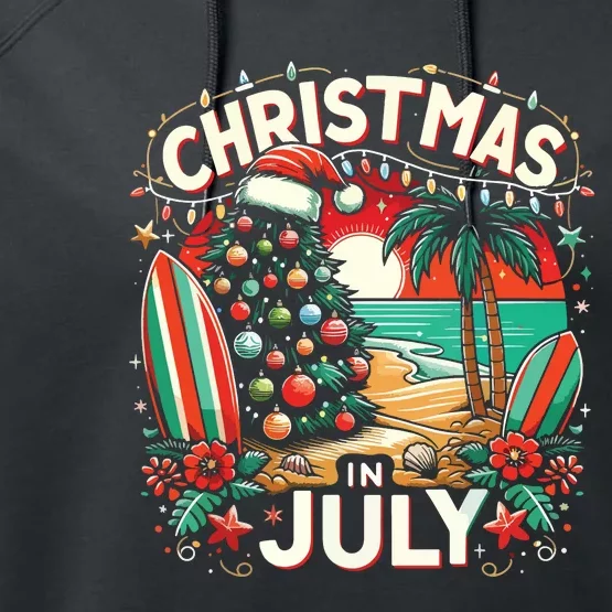 Christmas In July Summer Beach Vacation Xmas Performance Fleece Hoodie