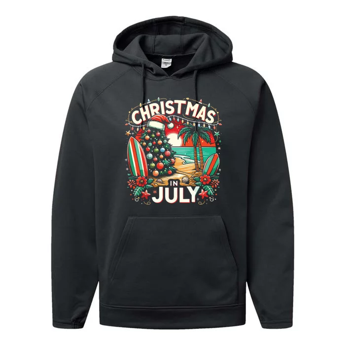 Christmas In July Summer Beach Vacation Xmas Performance Fleece Hoodie