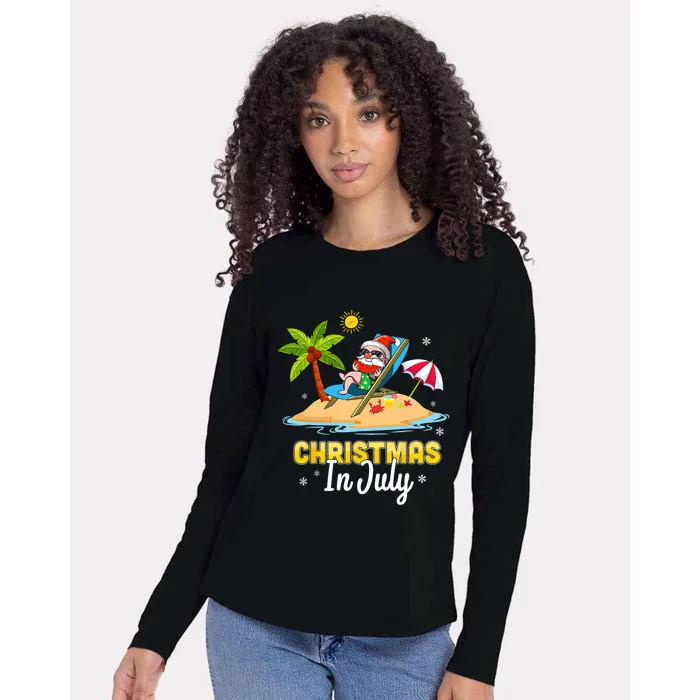 Christmas In July Santa Claus Beach Watermelon Gifts Womens Cotton Relaxed Long Sleeve T-Shirt