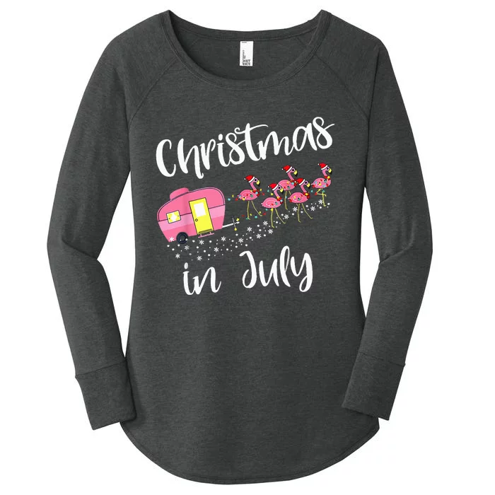 Christmas In July Pink Flamingo Summer Funny Camping Camper Women's Perfect Tri Tunic Long Sleeve Shirt