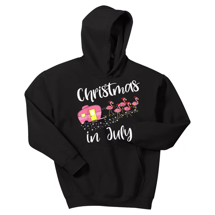 Christmas In July Pink Flamingo Summer Funny Camping Camper Kids Hoodie