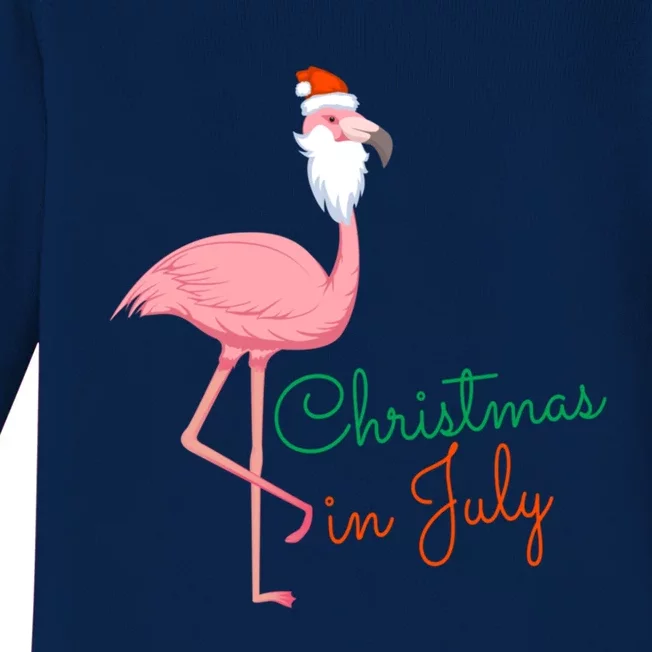 Christmas In July Pink Flamingo Santa Gift Baby Long Sleeve Bodysuit