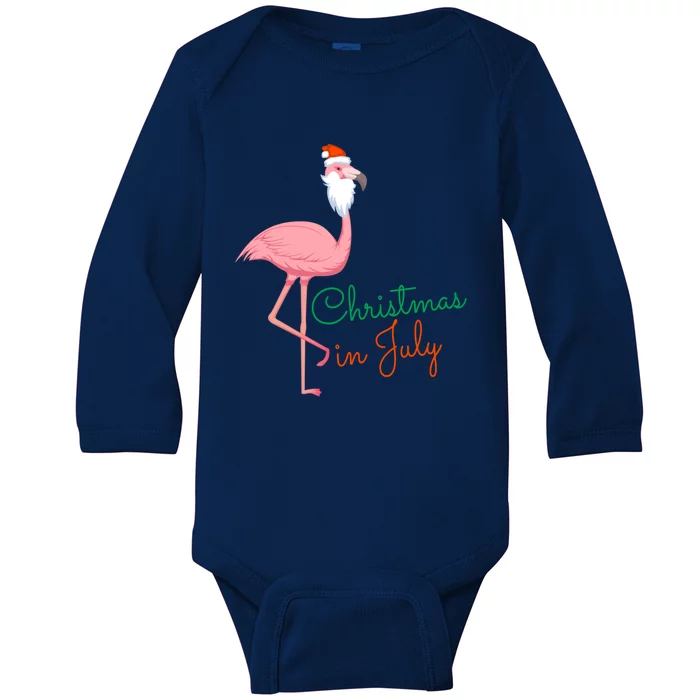 Christmas In July Pink Flamingo Santa Gift Baby Long Sleeve Bodysuit