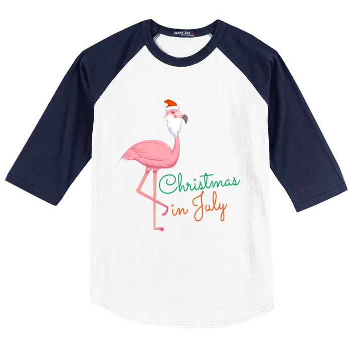 Christmas In July Pink Flamingo Santa Gift Baseball Sleeve Shirt