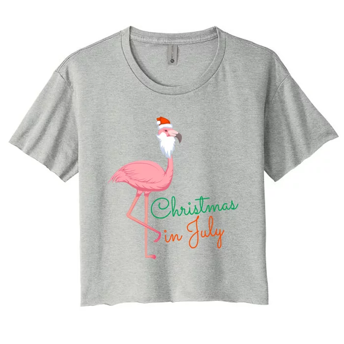 Christmas In July Pink Flamingo Santa Gift Women's Crop Top Tee