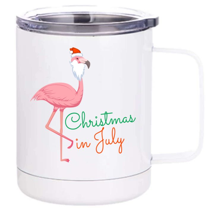 Christmas In July Pink Flamingo Santa Gift Front & Back 12oz Stainless Steel Tumbler Cup