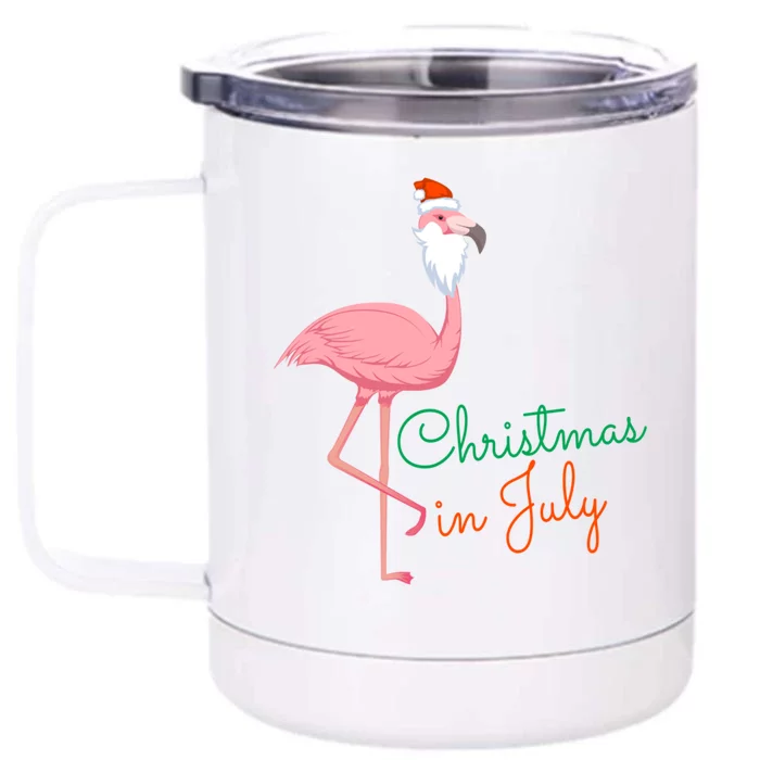 Christmas In July Pink Flamingo Santa Gift Front & Back 12oz Stainless Steel Tumbler Cup