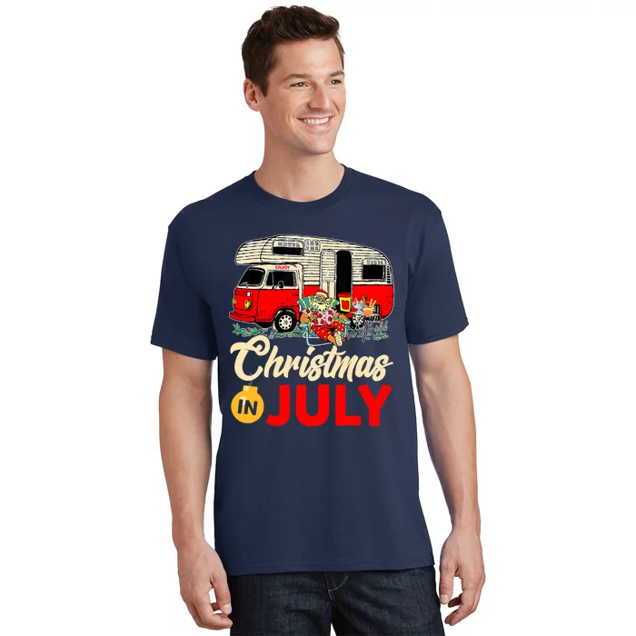 Christmas In July Camping Santa Campers Summer Vacay T-Shirt