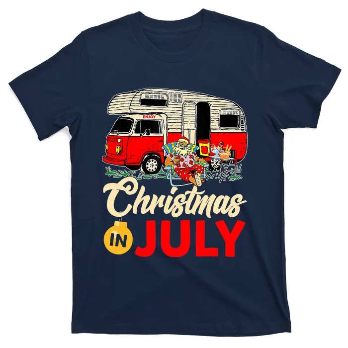 Christmas In July Camping Santa Campers Summer Vacay T-Shirt