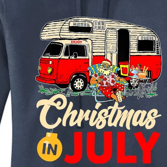 Christmas In July Camping Santa Campers Summer Vacay Women's Pullover Hoodie