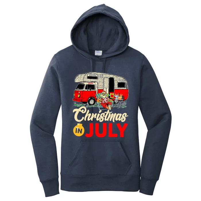 Christmas In July Camping Santa Campers Summer Vacay Women's Pullover Hoodie