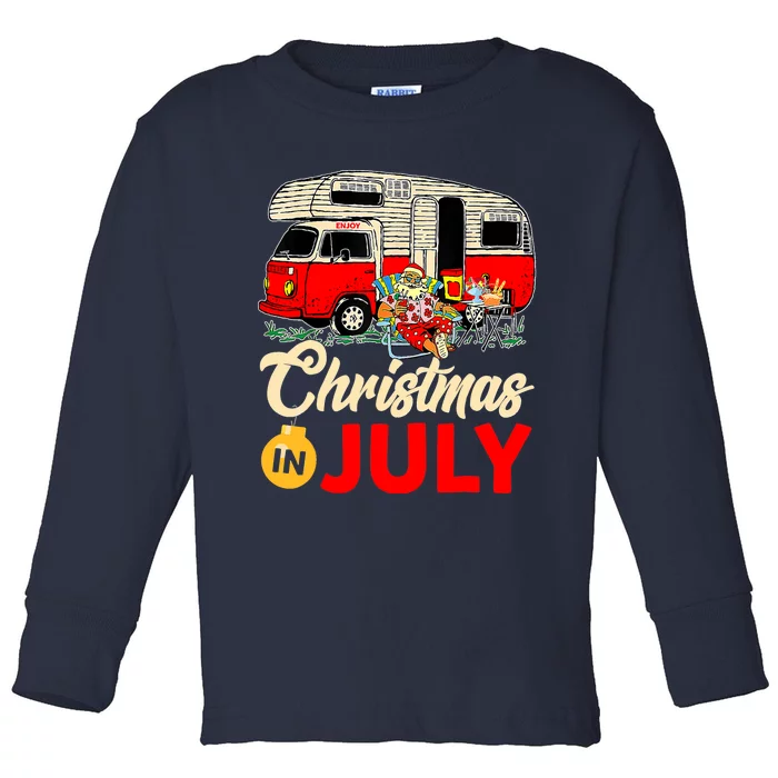 Christmas In July Camping Santa Campers Summer Vacay Toddler Long Sleeve Shirt