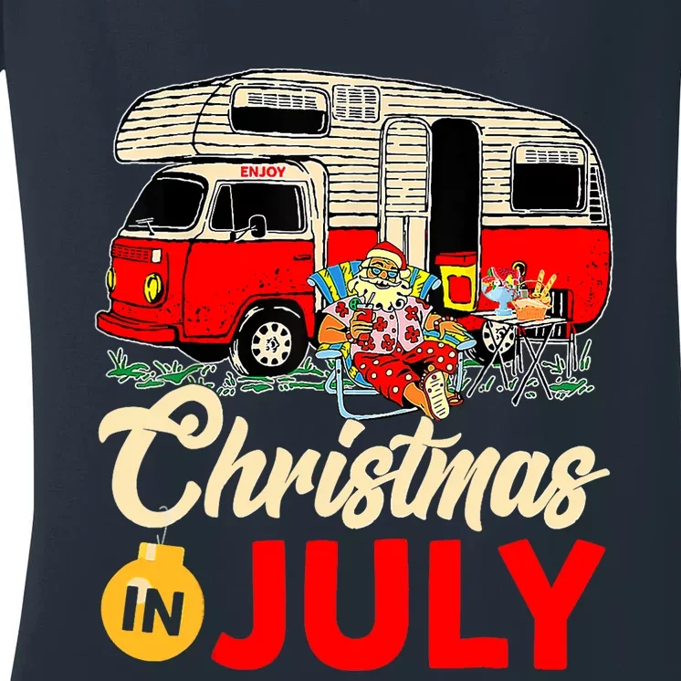 Christmas In July Camping Santa Campers Summer Vacay Women's V-Neck T-Shirt