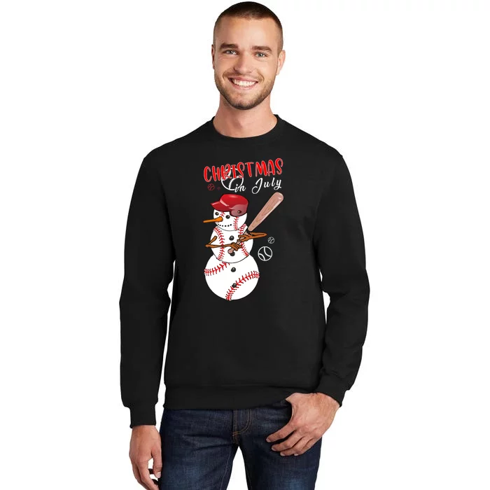 Christmas In July For Baseball Fan Snowman Snowman Baseball Tall Sweatshirt