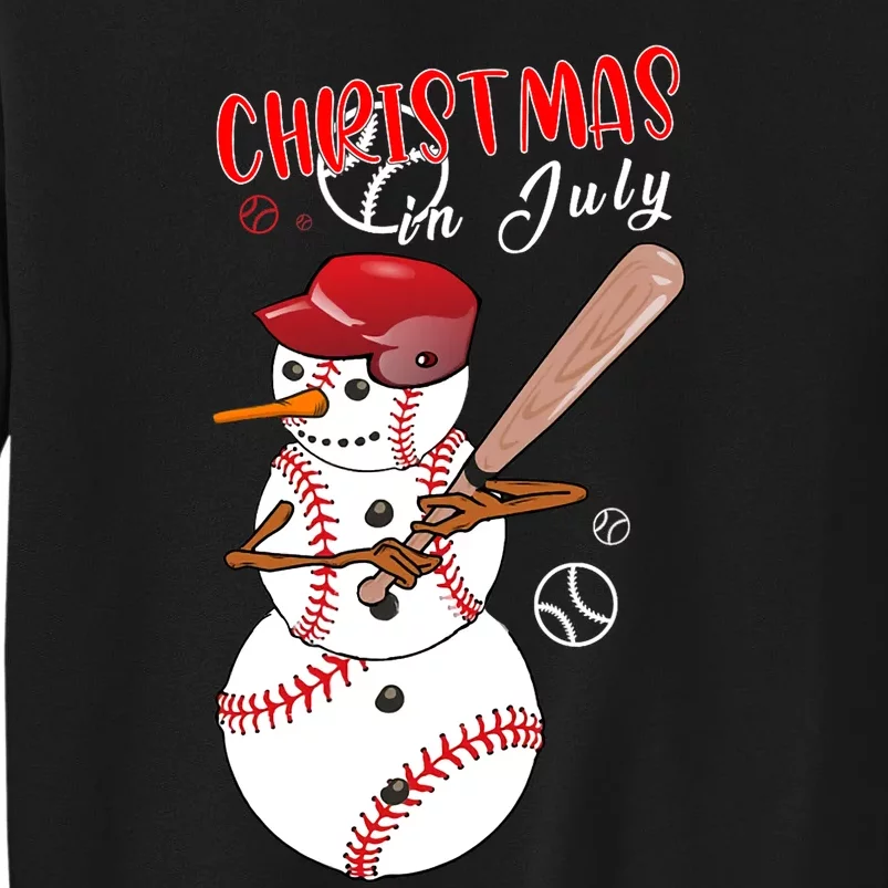 Christmas In July For Baseball Fan Snowman Snowman Baseball Tall Sweatshirt