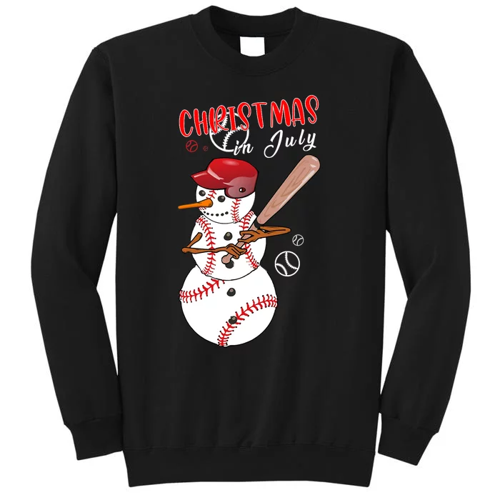 Christmas In July For Baseball Fan Snowman Snowman Baseball Tall Sweatshirt