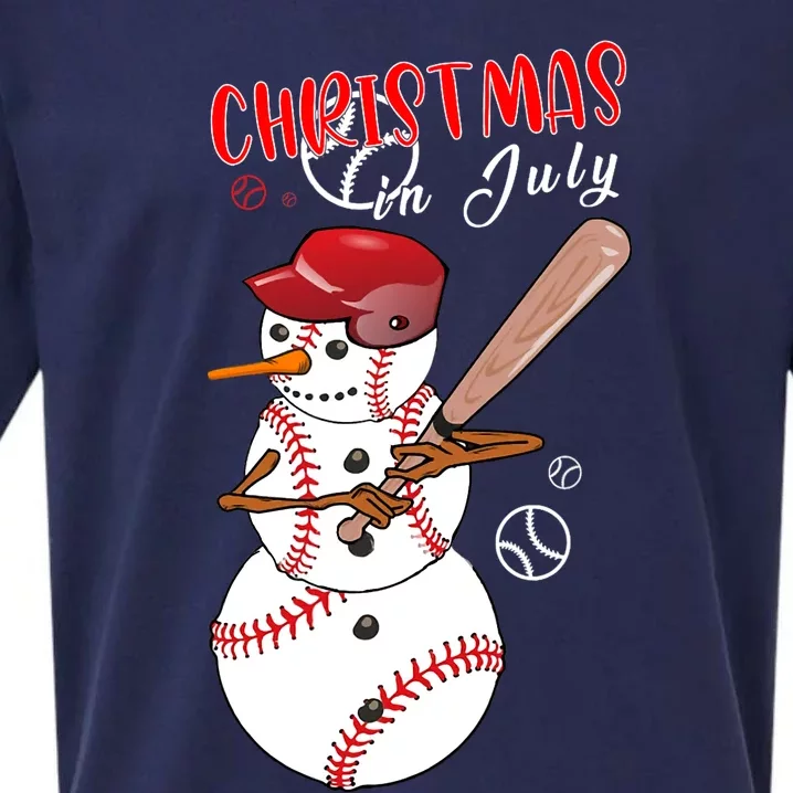 Christmas In July For Baseball Fan Snowman Snowman Baseball Sueded Cloud Jersey T-Shirt