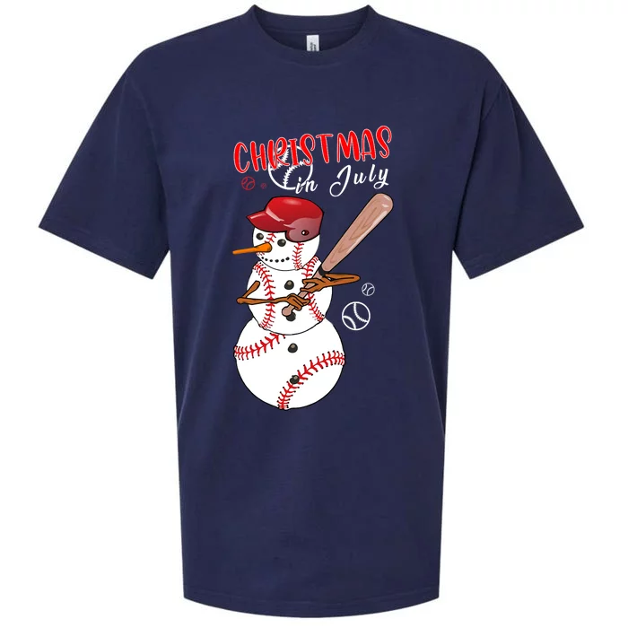 Christmas In July For Baseball Fan Snowman Snowman Baseball Sueded Cloud Jersey T-Shirt