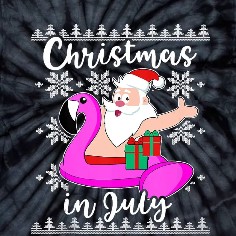 Christmas In July Ugly Santa Flamingo Pool Float Tie-Dye T-Shirt