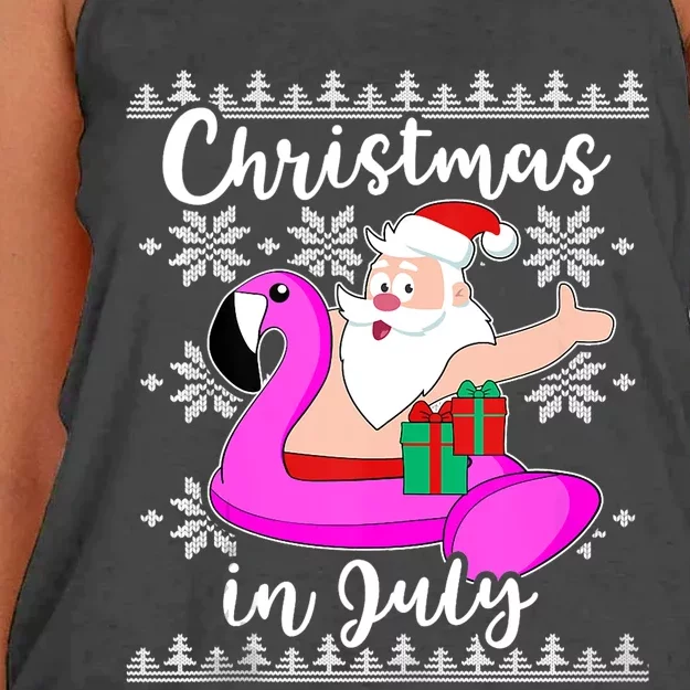 Christmas In July Ugly Santa Flamingo Pool Float Women's Knotted Racerback Tank