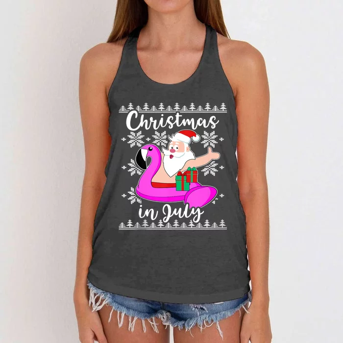 Christmas In July Ugly Santa Flamingo Pool Float Women's Knotted Racerback Tank