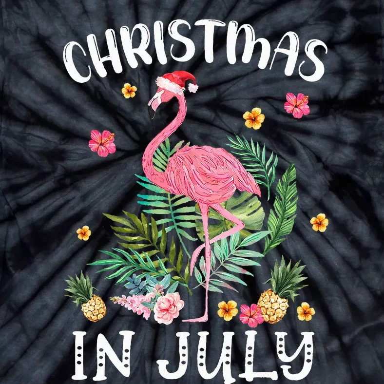 Christmas In July For  Pink Flamingo Beach Summer Party Tie-Dye T-Shirt