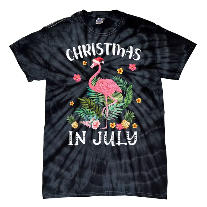 Christmas In July For  Pink Flamingo Beach Summer Party Tie-Dye T-Shirt