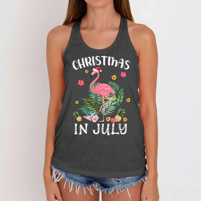 Christmas In July For  Pink Flamingo Beach Summer Party Women's Knotted Racerback Tank