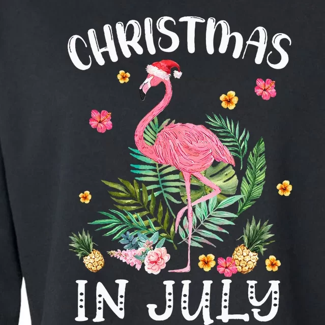 Christmas In July For  Pink Flamingo Beach Summer Party Cropped Pullover Crew