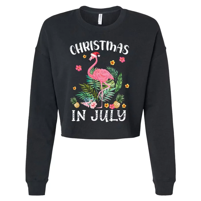 Christmas In July For  Pink Flamingo Beach Summer Party Cropped Pullover Crew