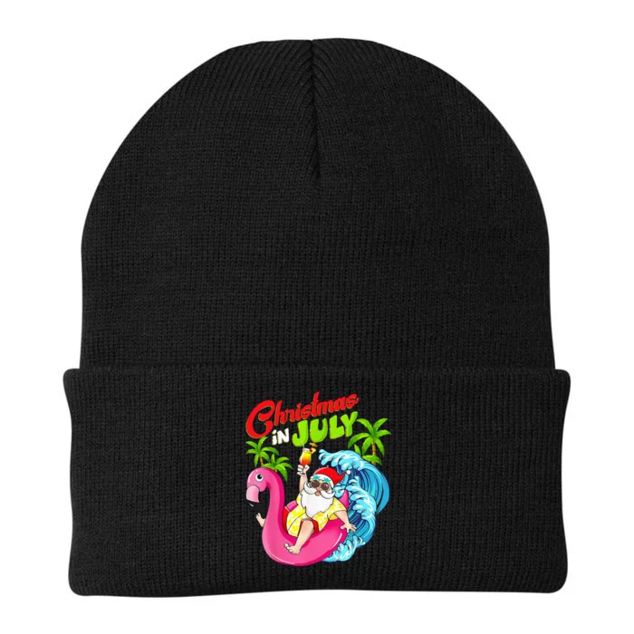 Christmas In July Santa Hawaiian Flamingo Summer Beach Xmas Knit Cap Winter Beanie