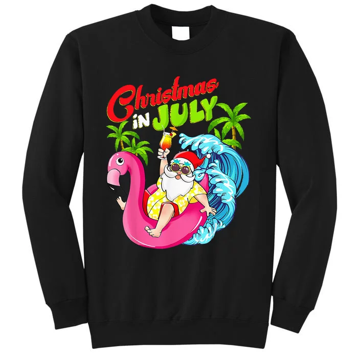 Christmas In July Santa Hawaiian Flamingo Summer Beach Xmas Tall Sweatshirt