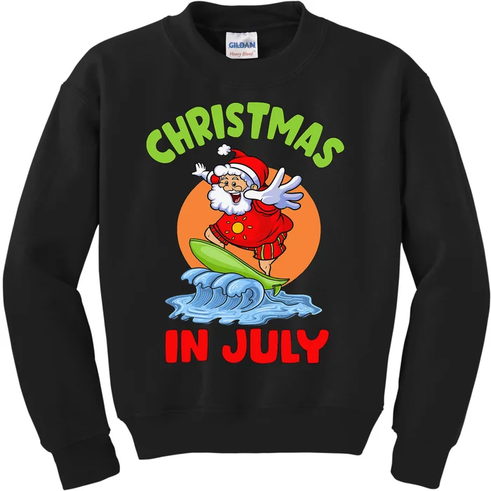 Christmas In July Santa Surfing Hawaiian Party Kids Sweatshirt