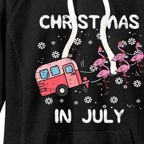 Christmas In July Flamingo Trailer Summer Xmas Camp Camper Women's Fleece Hoodie