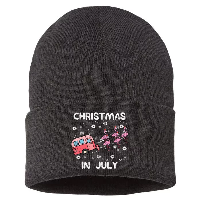 Christmas In July Flamingo Trailer Summer Xmas Camp Camper Sustainable Knit Beanie