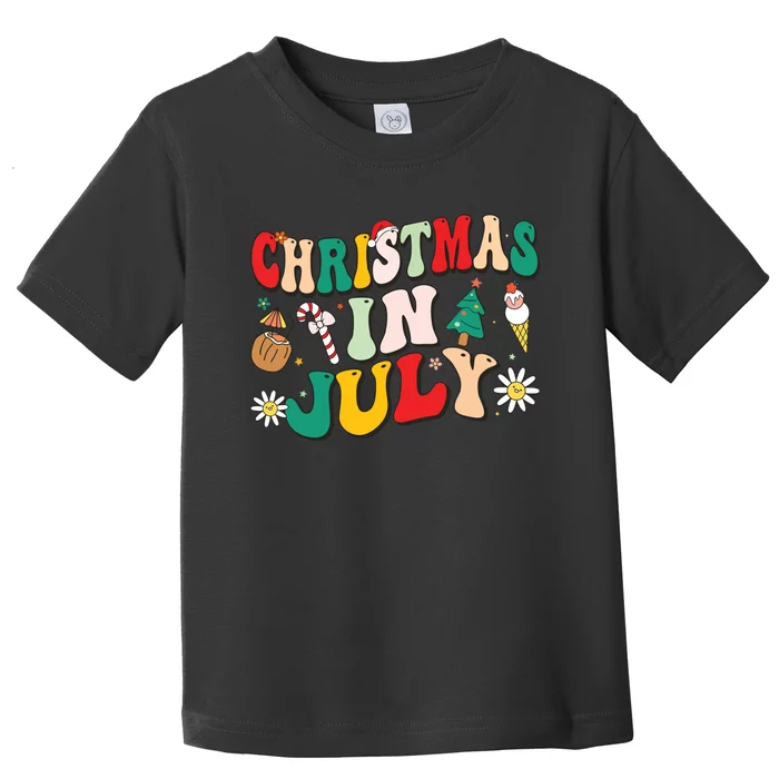 Christmas In July Shirts Groovy Xmas Summer Toddler T-Shirt