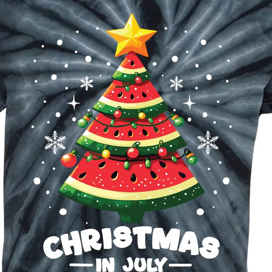 Christmas In July Watermelon Xmas Tree Summer Kids Tie-Dye T-Shirt