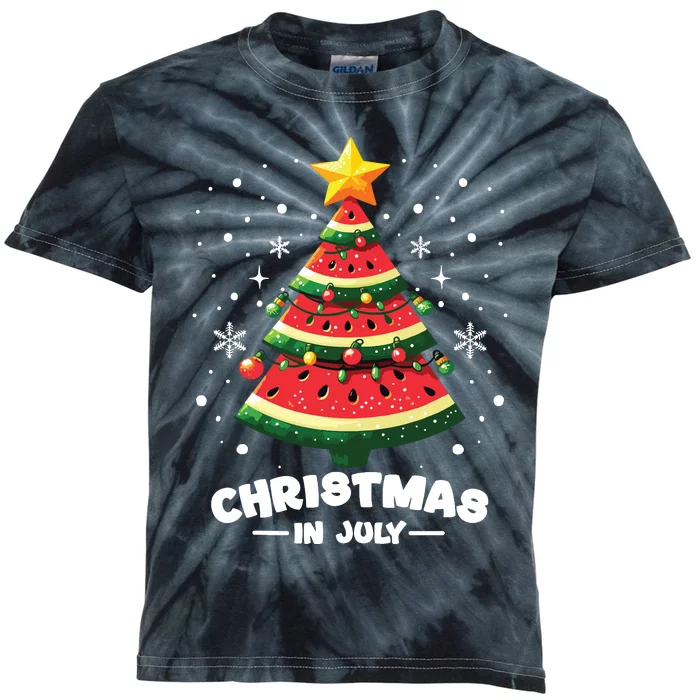 Christmas In July Watermelon Xmas Tree Summer Kids Tie-Dye T-Shirt