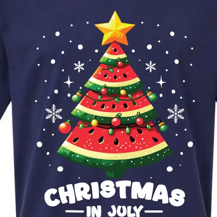 Christmas In July Watermelon Xmas Tree Summer Sueded Cloud Jersey T-Shirt