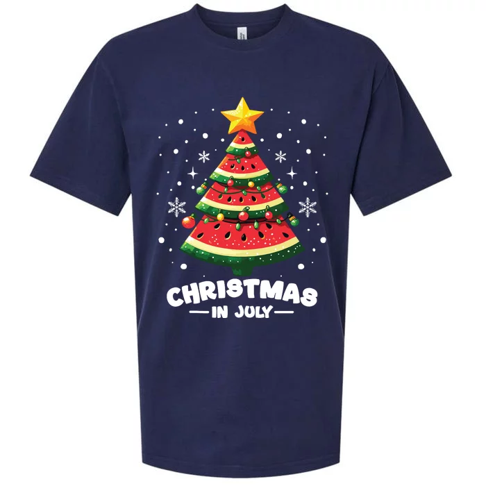 Christmas In July Watermelon Xmas Tree Summer Sueded Cloud Jersey T-Shirt