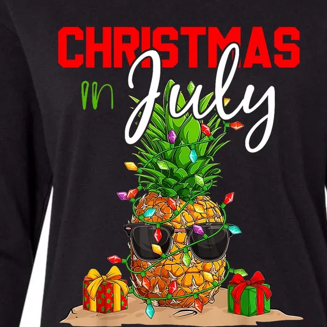 Christmas In July Pineapple Xmas Tree Summer Vacation Womens Cotton Relaxed Long Sleeve T-Shirt